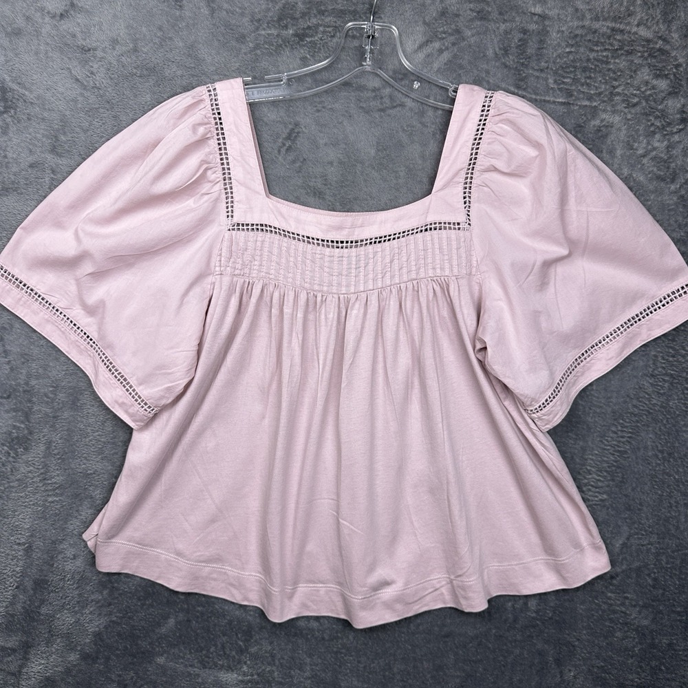 Banana Republic Top Shirt Women's Small‎ Pink Peasant Square Neck Puff Sleeve